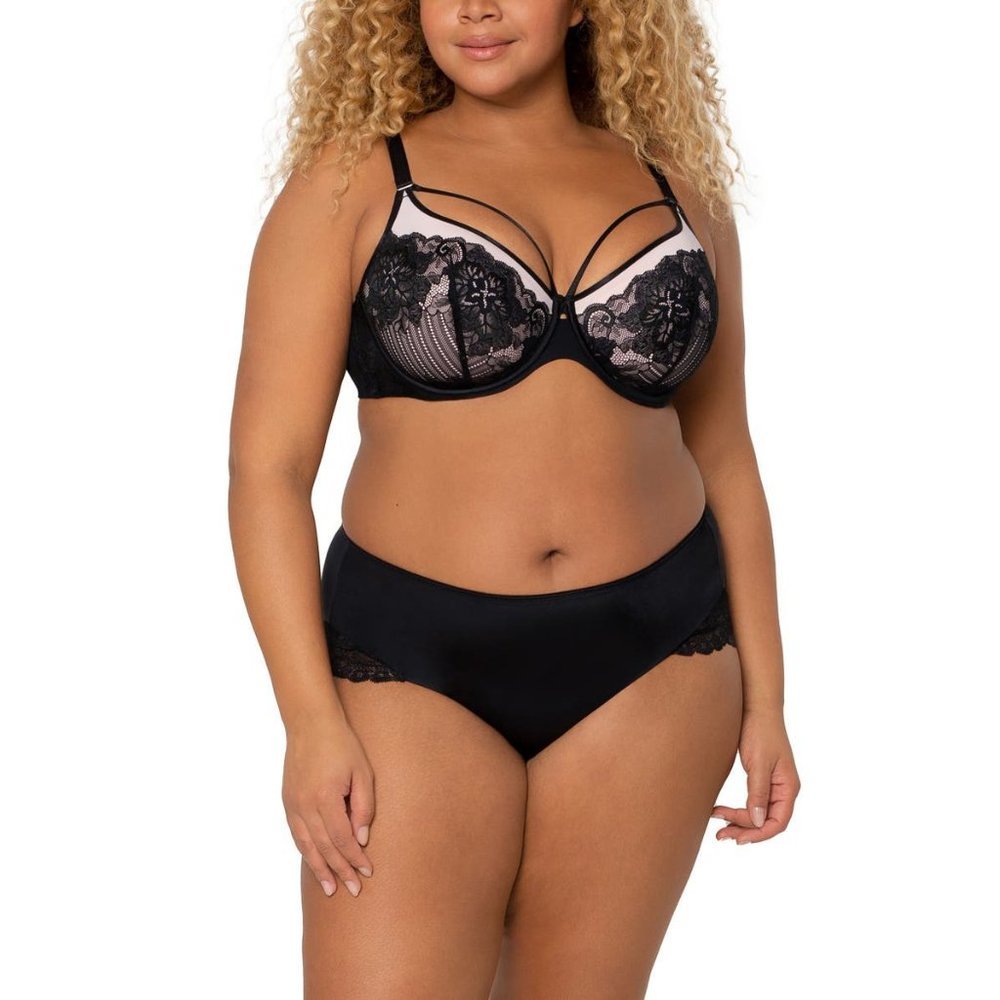 CURVY COUTURE Full Figure Tulip Strappy Lace Push-Up Bra Black 42C #1267 NEW $64 - Picture 2 of 9
